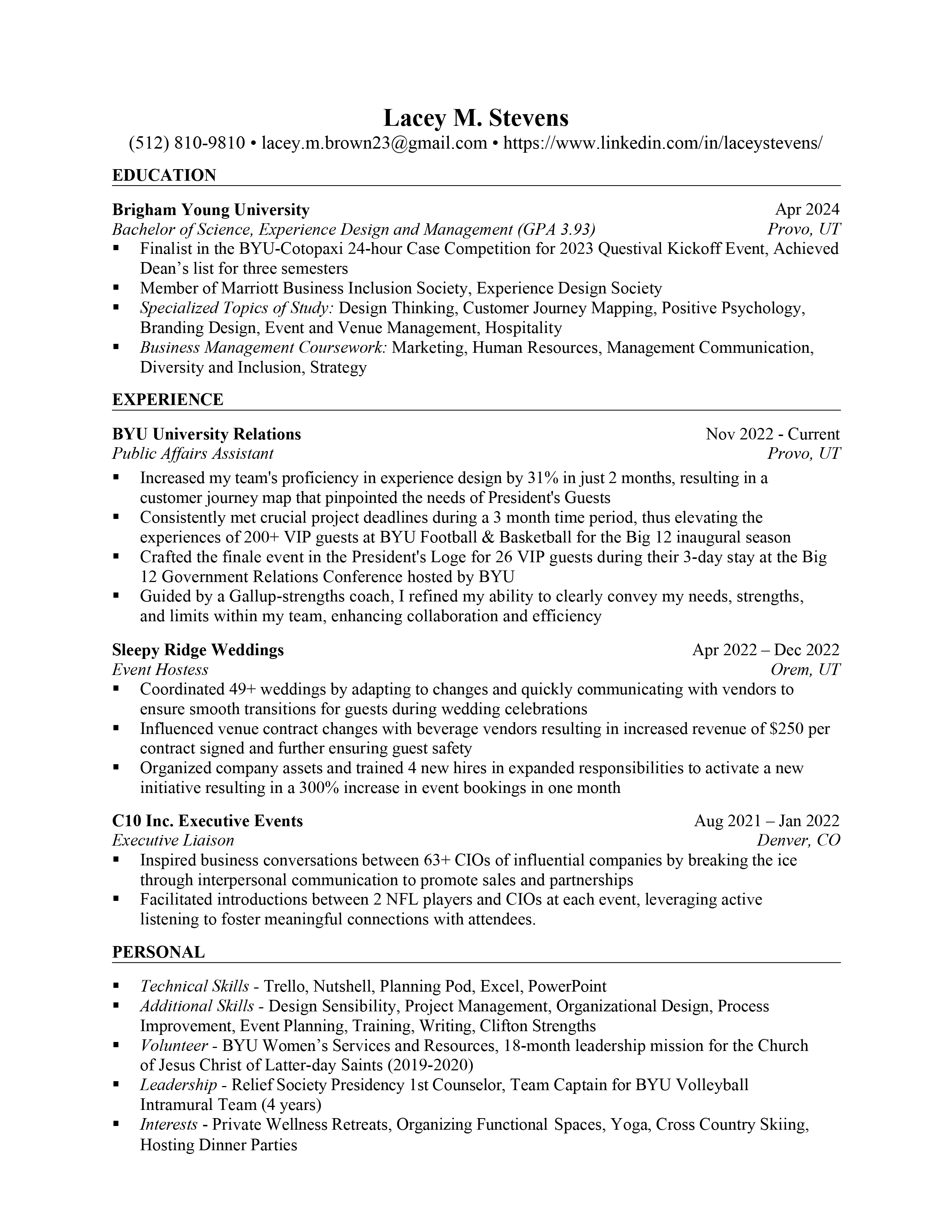 Lacey Stevens résumé